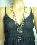 Lavender Berry Tied Crocheted necklace - Lilac Bery necklace with semi-precious Amethyst Stones