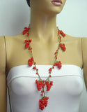 Coral Red Grape Tied Crocheted necklace - Coral Red Grape necklace