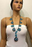 Evil Eye Tied Necklace with semi-precious Turquoise Stones - Turkish evil eye
