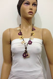 Plum Beige Yellow Tied Necklace with Tiger Eye semi-precious Stones