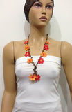 Orange and Red Tied Necklace with Tiger Eye semi-precious Stones
