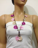 Pink and Fuschia Tied Necklace with semi-precious Amethyst Stones