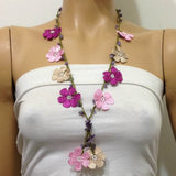 Pink and Fuschia Tied Necklace with semi-precious Amethyst Stones