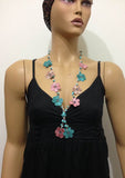 Pink and Turquoise Tied Necklace with semi-precious Turquoise Stones