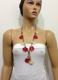 Brick red- Beige Tied Necklace with semi-precious Agate Stones