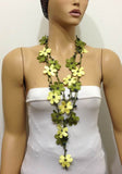 Green and light Lemon Yellow Crochet Necklace - Beaded lariat - Crochet oya lace Necklace