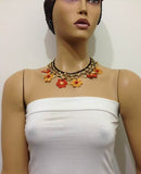 Burnt Orange and Yellow Choker Necklace with Crocheted Flower and semi precious Citrin Stones
