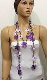Purple and Lilac Crochet Necklace - Beaded lariat - Crochet oya lace Necklace