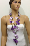 Purple and Lilac Crochet Necklace - Beaded lariat - Crochet oya lace Necklace