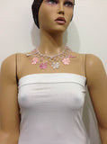 Blush Pink and Grey Choker Necklace with Crocheted Flower and semi precious Pink Quartz Stones