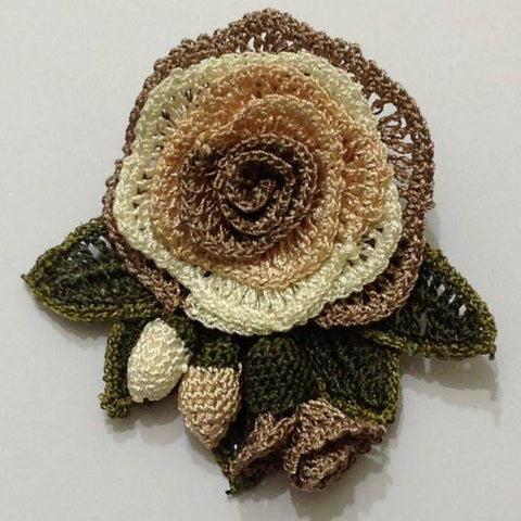 Brown Hand Crocheted Brooch - Flower Pin- Unique Turkish Lace - Brooches Jewelry - Fabric Flower Brooch