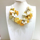 Yellow and White  Bouquet Necklace - Crochet OYA Lace Necklace
