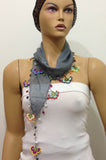 Gray Scarf with Flowers