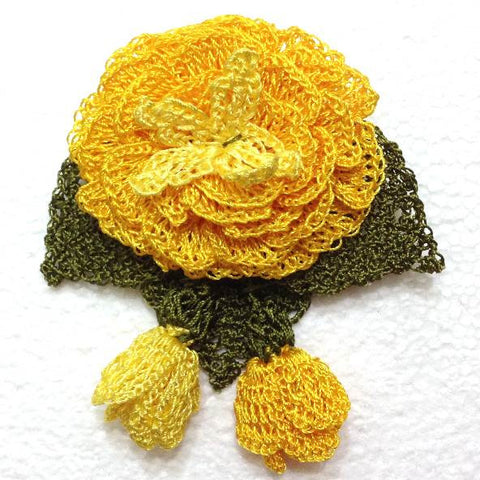 Yellow ROSE Hand Crocheted Brooch - Flower Pin- Unique Turkish Lace - Brooches Jewelry - Fabric Flower Brooch