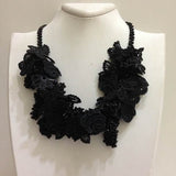 Black Bouquet Necklace with Solid Black Beads - Turkish Crochet Lace Necklace