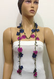 Navy and  Plum Purple Crochet Necklace - Crochet Accessory - Turkish Crochet Oya - OYA Turkish Crochet Lace - Crochet Jewelry