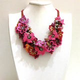 Pink,Orange,Burgundy Bouquet Necklace - Crochet OYA Lace Necklace