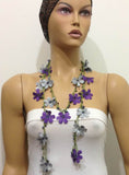 Gray and Purple Purple Crochet Necklace - Crochet Accessory - Turkish Crochet Oya - OYA Turkish Crochet Lace - Crochet Jewelry