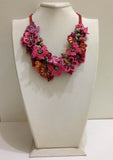 Pink,Orange,Burgundy Bouquet Necklace - Crochet OYA Lace Necklace