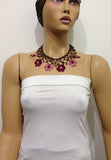 Plum and Pink Choker Necklace with Crocheted Flower and semi precious Pink Stones