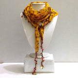 Yellow Beaded BANDANA Headband SCARF - Handmade Crocheted Beaded Scarf - Beaded cotton scarf with crochet oya yellow scarf bandana
