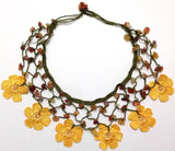 YELLOW Choker Necklace with Crocheted Flower and semi precious Agate Stones