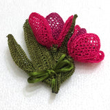 Fuchsia Hybida Hot Pink 3D Tulip Hand Crochet Oya Brooch - Flower Pin- Gift for Mom - Gift for Mother - Gift for Her - Unique Lace Brooches Jewelry - Fabric Flower Brooch