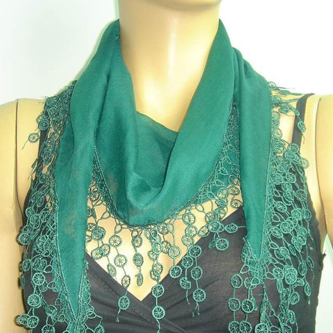 Emerald Green fringed edge scarf - Scarf with Lace Fringe