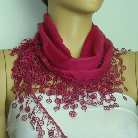 Sour Cherry fringed edge scarf - Scarf with Lace Fringe