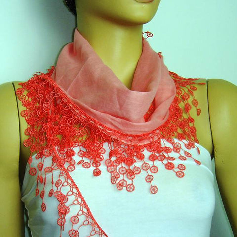 Pink fringed edge scarf - Scarf with Lace Fringe