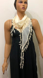 Ivory fringed edge scarf - Scarf with Lace Fringe