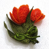 Orange 3D Tulip Hand Crochet Oya Brooch - Flower Pin- Gift for Mom - Gift for Mother - Gift for Her - Unique Lace Brooches Jewelry - Fabric Flower Brooch
