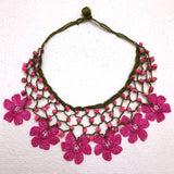 Pink Choker Necklace with Crocheted Flower Oya