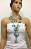 BLUE Crochet beaded flower lariat necklace with beads - Crochet Accessory - Turkish Crochet Oya -Turkish Crochet Lace - Crochet Jewelry