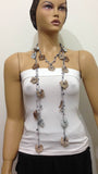 Earth,Taupe,Grey,Blue Crochet Necklace - Beaded lariat - Crochet oya lace Necklace