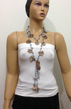 Earth,Taupe,Grey,Blue Crochet Necklace - Beaded lariat - Crochet oya lace Necklace