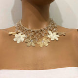 Taupe and Beige Choker Necklace with Crocheted Flower Oya