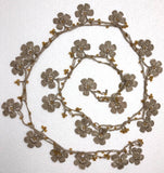 Beige Crochet beaded flower lariat necklace with gold beads - Crochet Accessory - Turkish Crochet Oya - OYA Turkish Crochet Lace - Crochet Jewelry