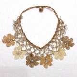 Taupe and Beige Choker Necklace with Crocheted Flower Oya