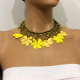 Yellow Choker Necklace with Crocheted Flower Oya