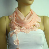Salmon Pink fringed edge scarf - Scarf with Circle Fringe