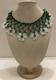 White Choker Necklace with Crocheted Flower Oya and Turquoise stone
