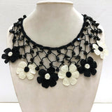 Black and White Choker Necklace with Crocheted Flower Oya and ONYX stone