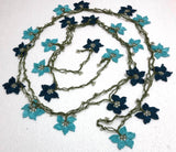 Turquoise and Dark Blue Crochet beaded flower lariat necklace with beads - Crochet Accessory - Turkish Crochet Oya - OYA Turkish Crochet Lace - Crochet Jewelry