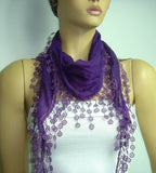 Purple fringed edge scarf - Scarf with Lace Fringe