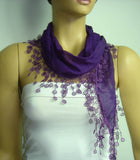 Purple fringed edge scarf - Scarf with Lace Fringe