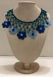 Blue and Navy Choker Necklace with Crocheted Flower Oya and Turquoise stone
