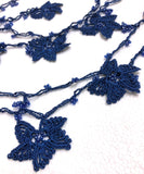 Royal Blue Crochet beaded flower lariat necklace with beads - Crochet Accessory - Turkish Crochet Oya - OYA Turkish Crochet Lace - Crochet Jewelry