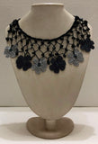 Grey and Charcoal Choker Necklace with Crocheted Flower Oya and ONYX stone