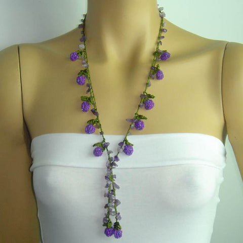 Purple Berry Tied necklace with Semi-precious Amethyst Stone